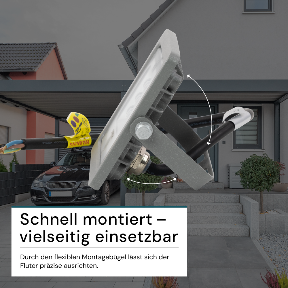 LED-Fluter, 10 W, 4000 K (neutralweiß), 900 lm, grau, IP65.