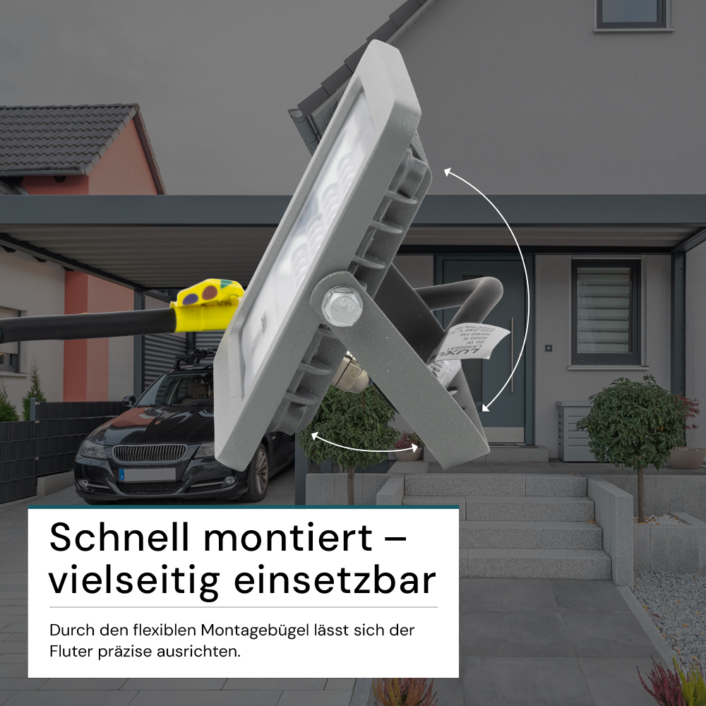 LED-Fluter, 20 W, 4000 K (neutralweiß), 1800 lm, grau, IP65.