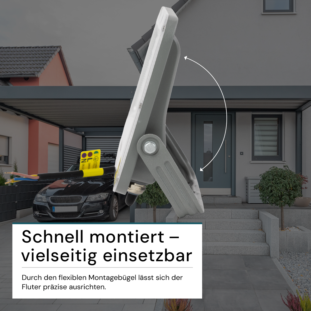 LED-Fluter, 50 W, 4000 K (neutralweiß), 6500 lm, grau, IP65.