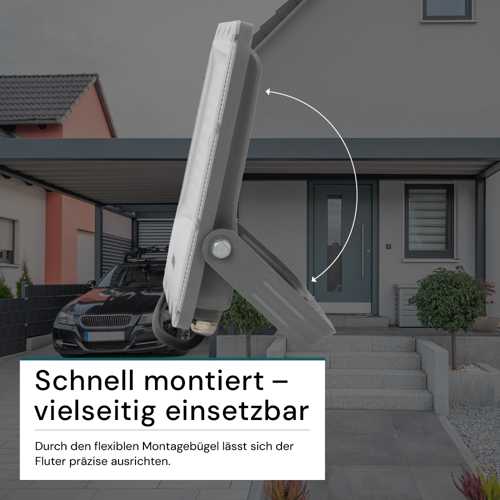 LED-Fluter, 100 W, 4000 K (neutralweiß), 12000 lm, grau, IP65.