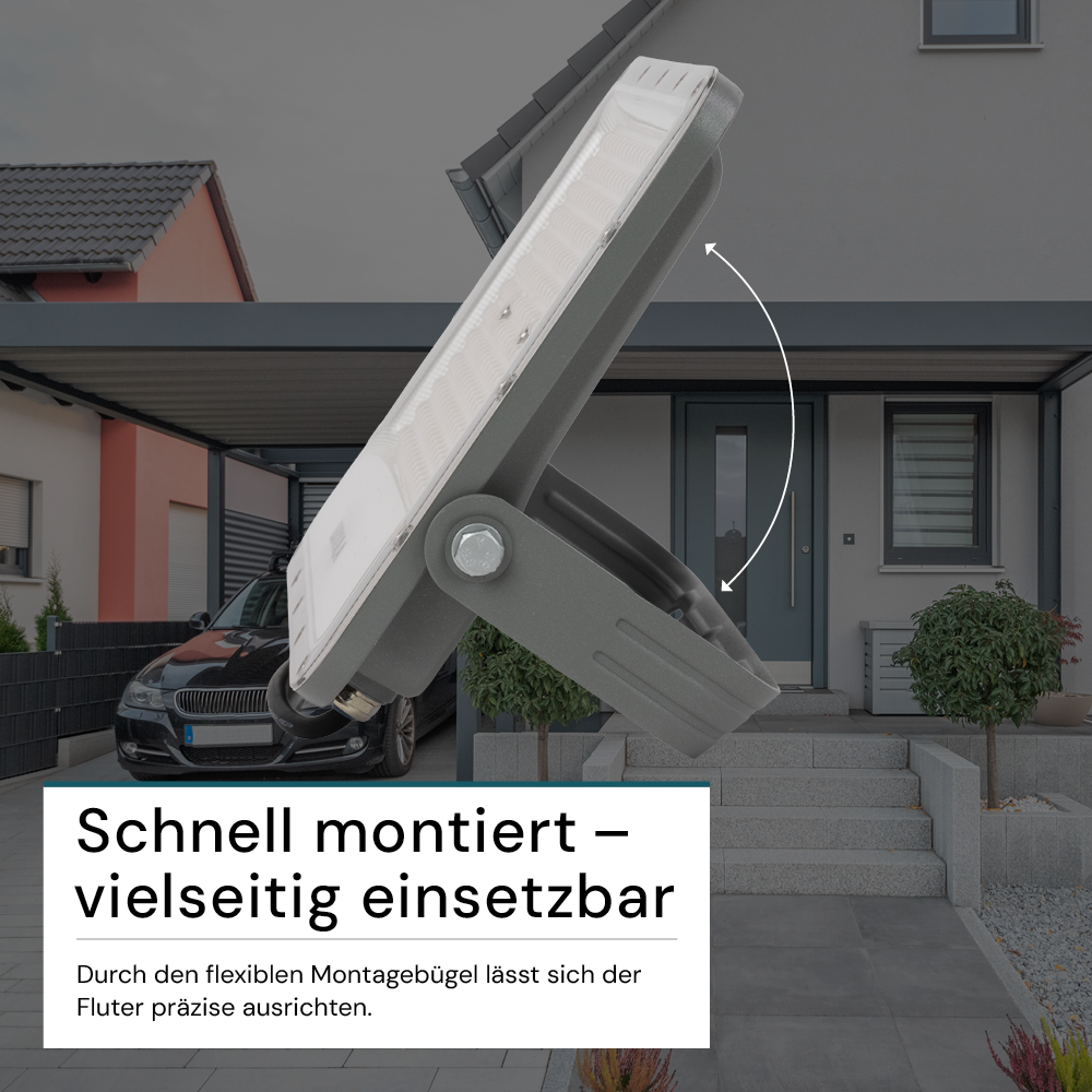 LED-Fluter, 150 W, 4000 K (neutralweiß), 18500 lm, grau, IP65.