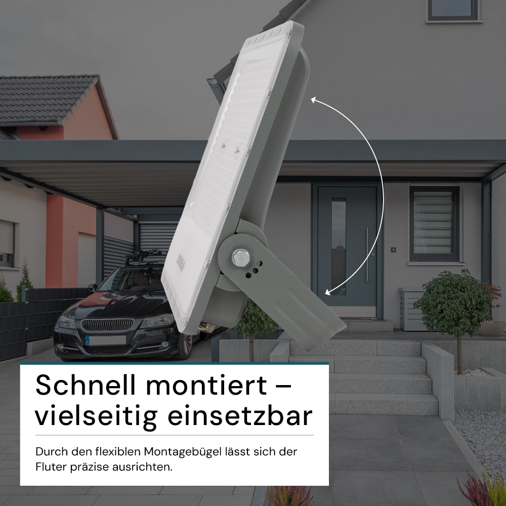 LED-Fluter, 300 W, 4000 K (neutralweiß), 37500 lm, grau, IP65.