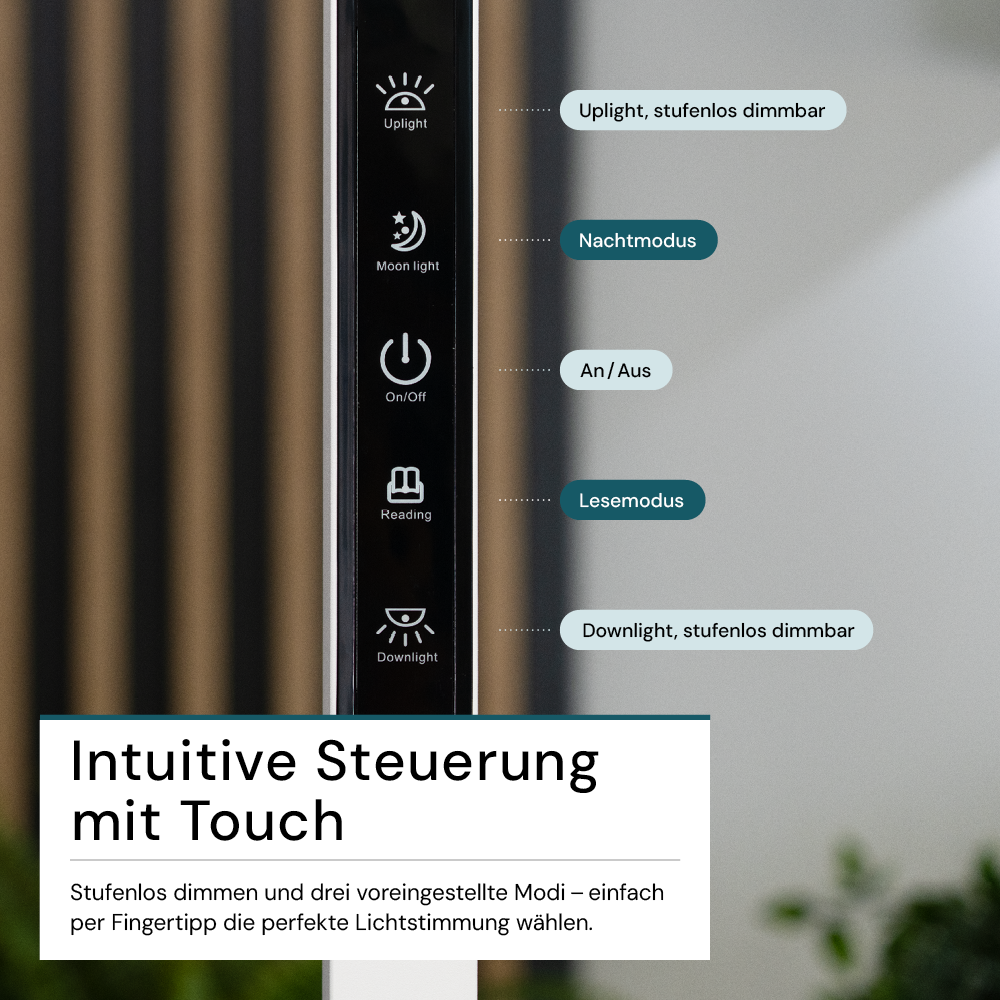 LED Büro-Stehleuchte, Up/Down, in Weiß, 100 W, 7000 lm, 4000 K (neutralweiß), UGR<16, CRI98, dimmbar, RG0, Bridgelux LED, Arbeitsplatzleuchte