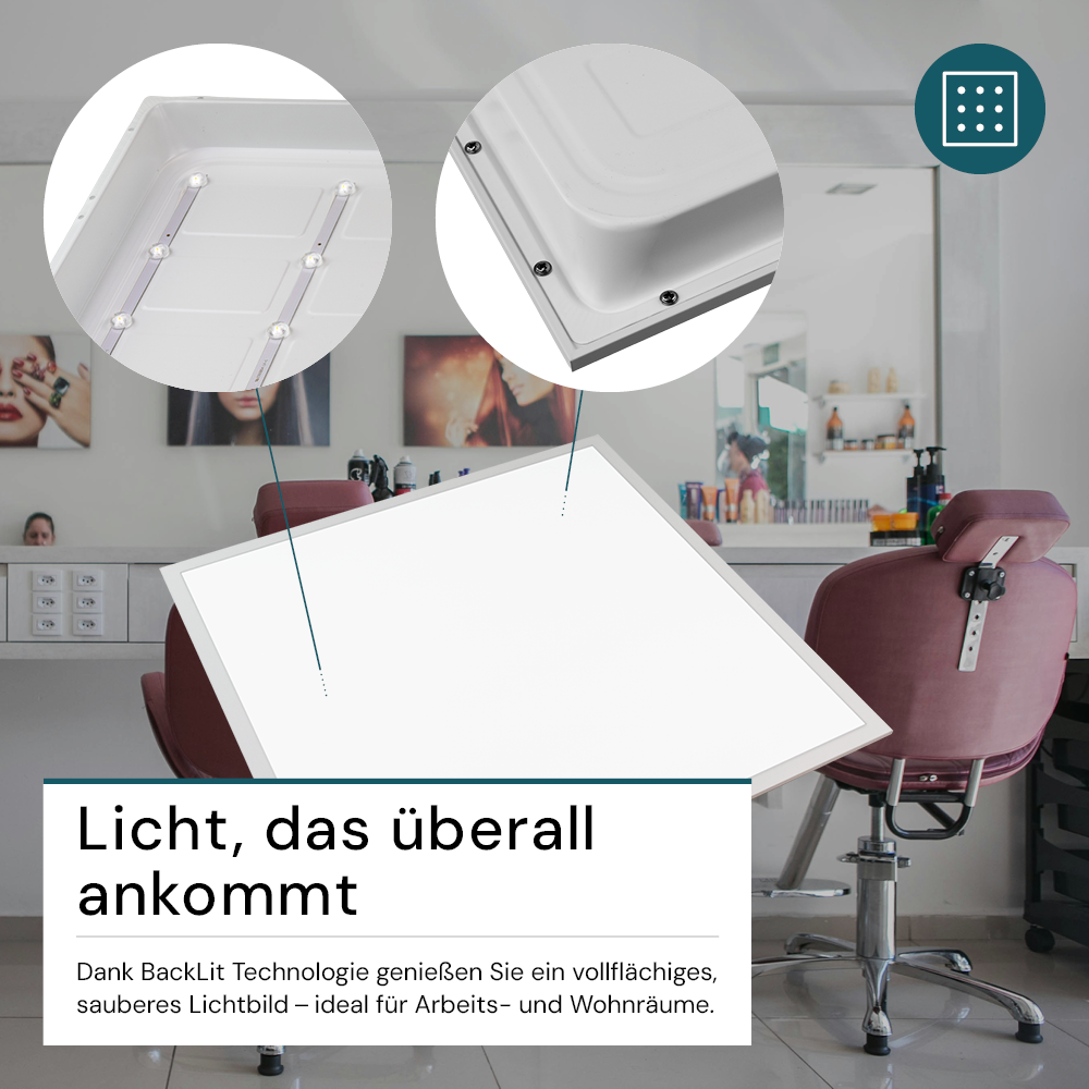 LED BackLit Panel, 62x62, 40W, 4400 lm, 3000K, 110°, IP44