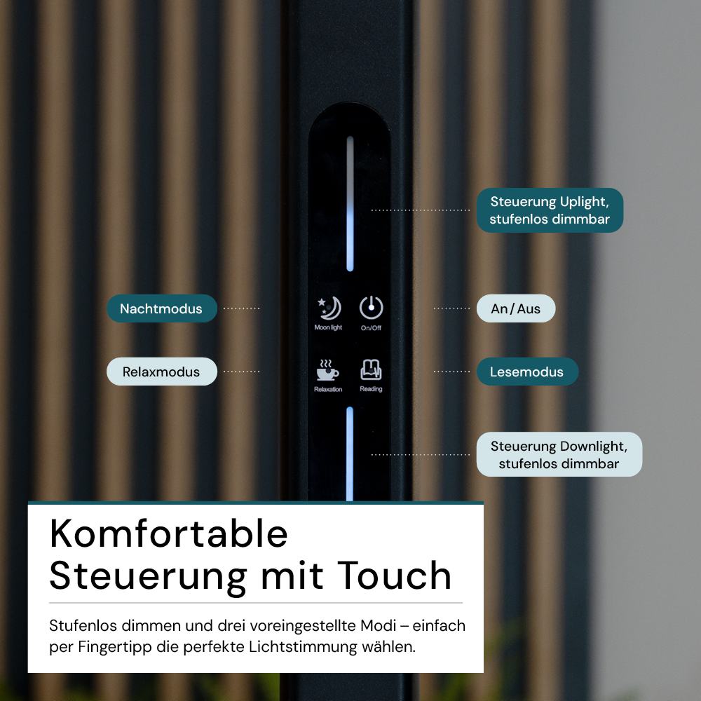 LED Büro-Stehleuchte, Up/Down, in Schwarz, 100 W, 7000 lm, 4000 K (neutralweiß), UGR<16, CRI98, dimmbar, RG0, Bridgelux LED