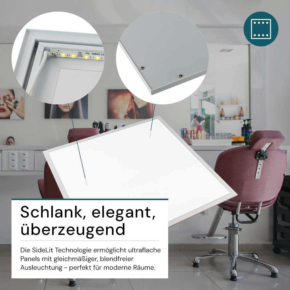 6er Pack LED-Panels, 36 W, 62x62 cm, 6000K