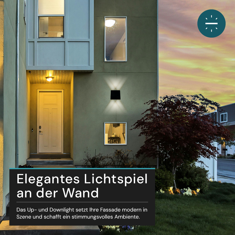 Solar LED Wandleuchte Außen, Up/Down, 2-flammig, 3 Lichtfarben einstellbar (CCT), IP54-wasserdicht, mit Akku, lange Leuchtdauer, Gartenleuchte