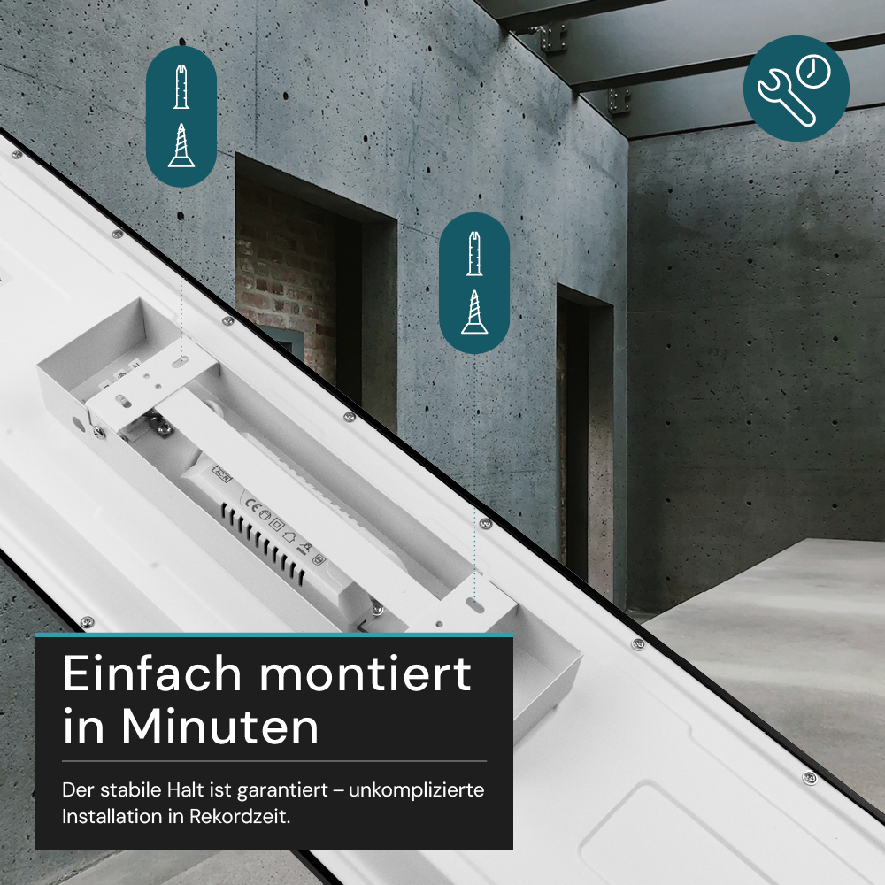 LUXULA LITEQ 80, LED-Panel mit Fernbedienung, 80×20 cm, schwarz, 40 W, 4400 lm, UGR<19, Helligkeit und Lichtfarbe einstellbar