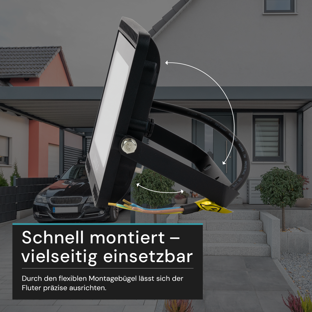 LED CCT Fluter, 50 W, 3000-6500 K (warm-, neutral-, kaltweiß), 5000 lm, schwarz, IP65.