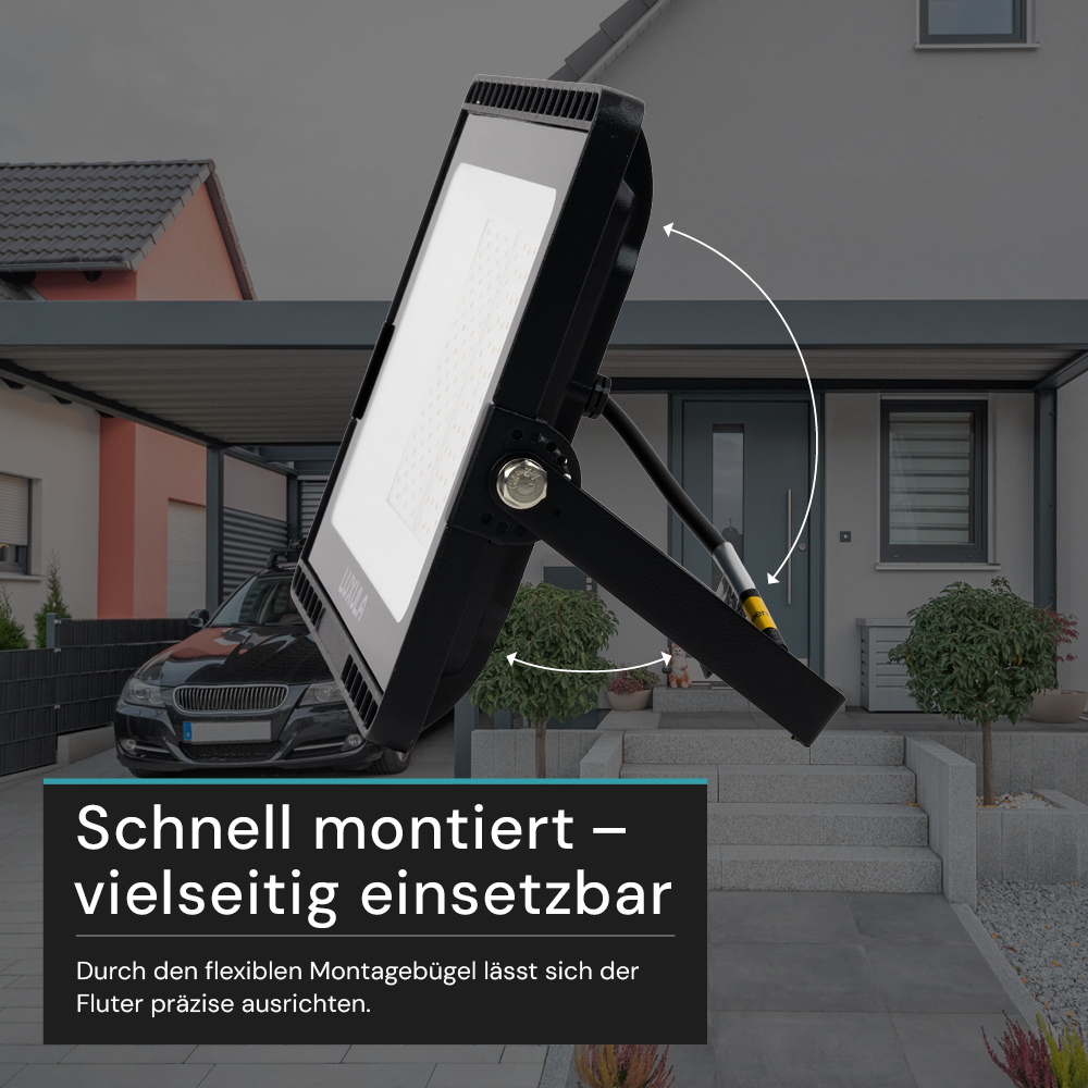 LED CCT Fluter, 100 W, 3000-6500 K (warm-, neutral-, kaltweiß), 10000 lm, schwarz, IP65.