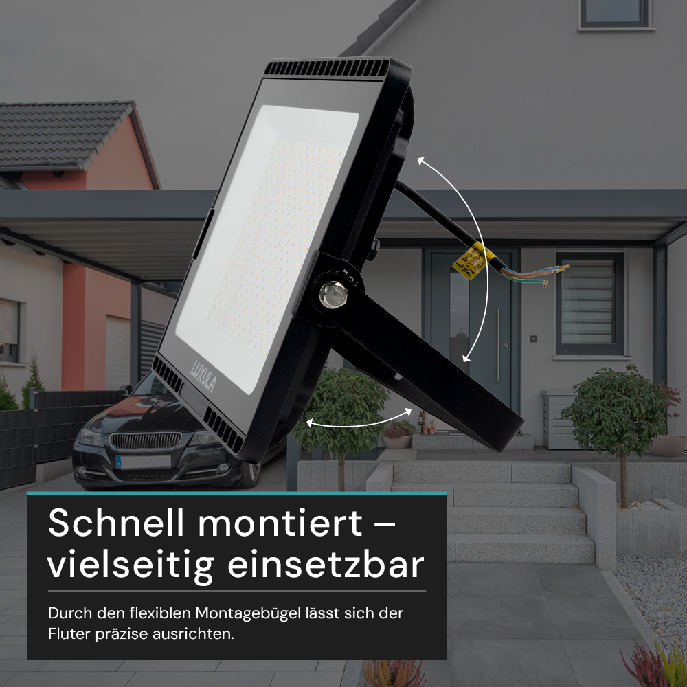 LED CCT Fluter, 150 W, 3000-6500 K (warm-, neutral-, kaltweiß), 15000 lm, schwarz, IP65.