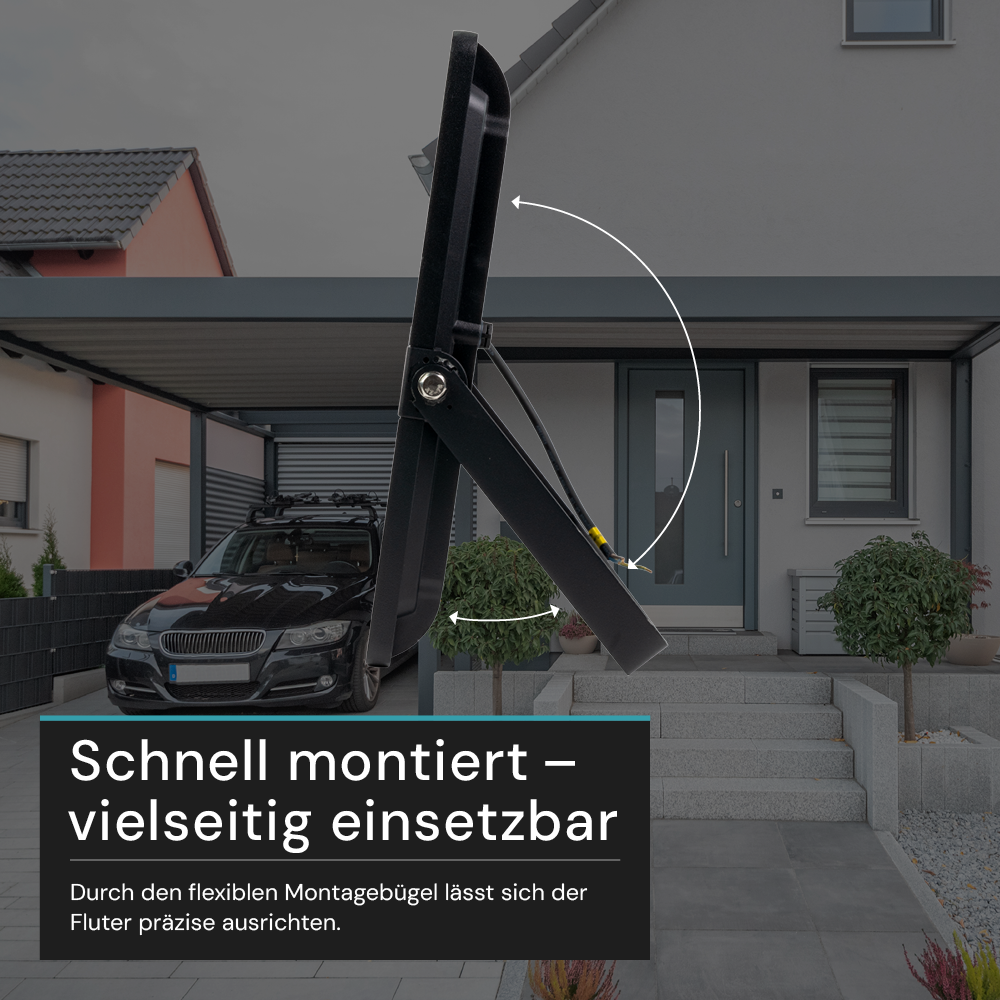 LED CCT Fluter, 300 W, 3000-6500 K (warm-, neutral-, kaltweiß), 30000 lm, schwarz, IP65.