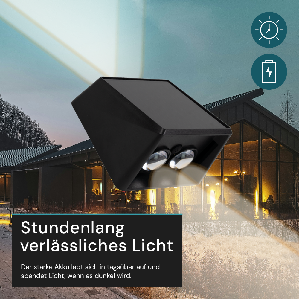 Solar LED Wandleuchte Außen, Up/Down, 2-flammig, 3 Lichtfarben einstellbar (CCT), IP54-wasserdicht, mit Akku, lange Leuchtdauer, Gartenleuchte