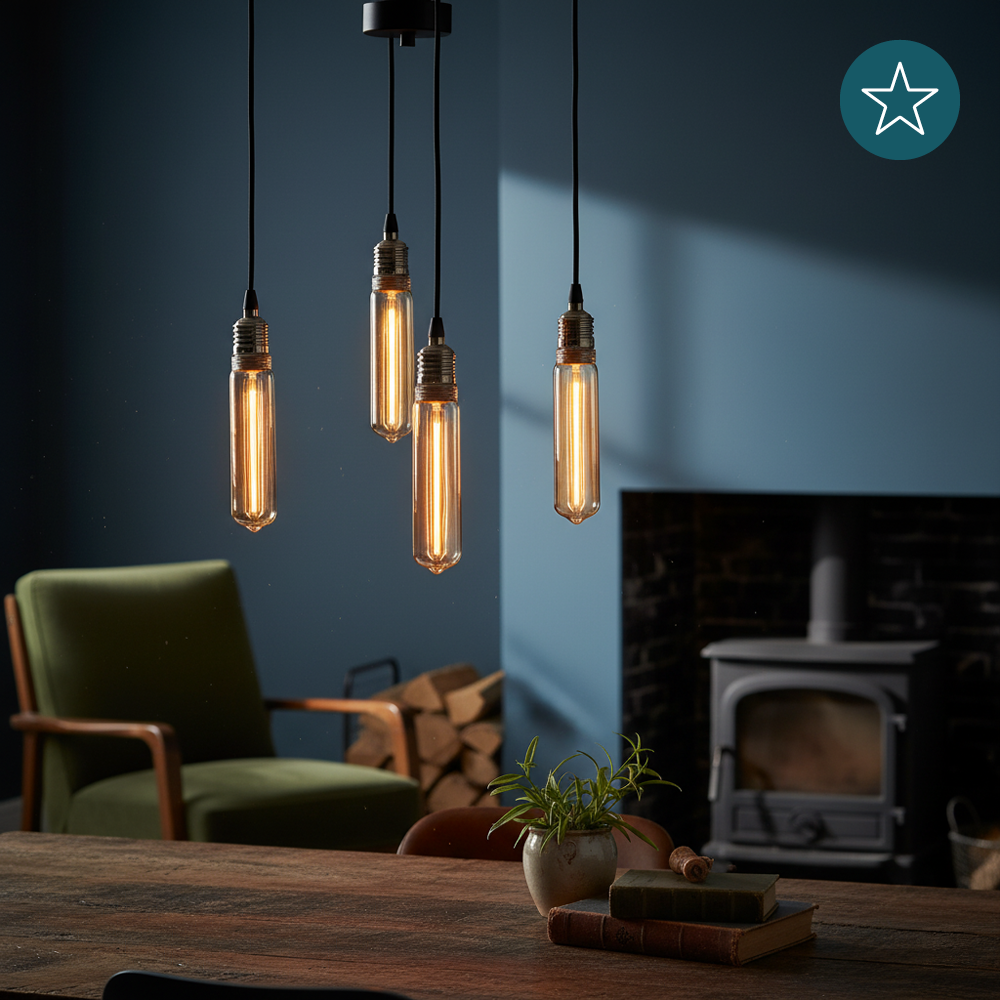 LED Filament Leuchtmittel, TUBE LINE, Amber, E27, T30, 2W, 65lm, 1800K, dimmbar