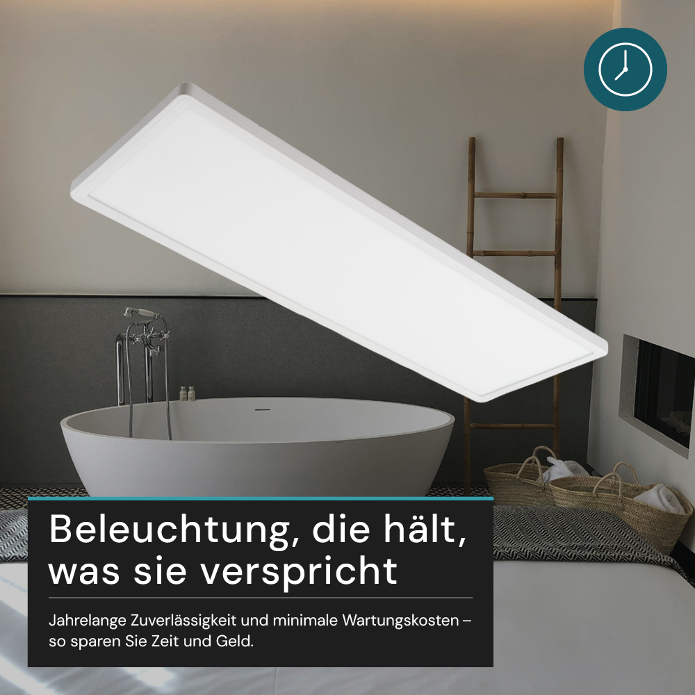 LED-Panel mit Fernbedienung, 58×20 cm, weiß, 24 W, 2200 lm, IP44 Wassergeschützt, Helligkeit und Lichtfarbe einstellbar