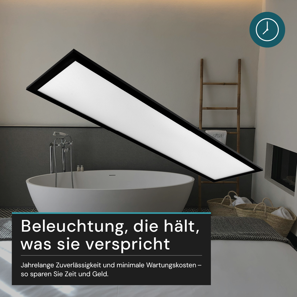 LUXULA LITEQ 80, LED-Panel mit Fernbedienung, 80×20 cm, schwarz, 40 W, 4400 lm, UGR<19, Helligkeit und Lichtfarbe einstellbar