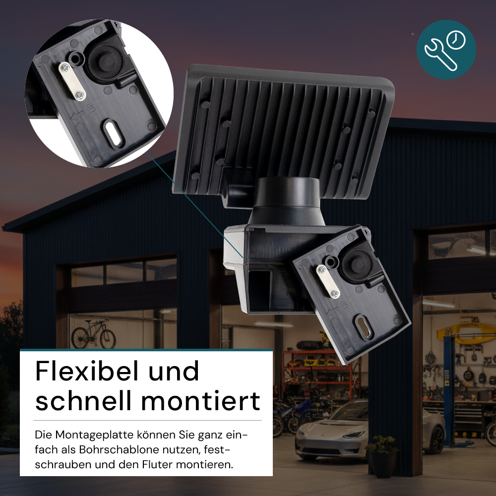 Schwenkbarer LED Fluter, 20 W, 2100 lm, 4000 K (neutralweiß), IP54, flexibler Strahler, Aluminiumdruckguss, Wandleuchte