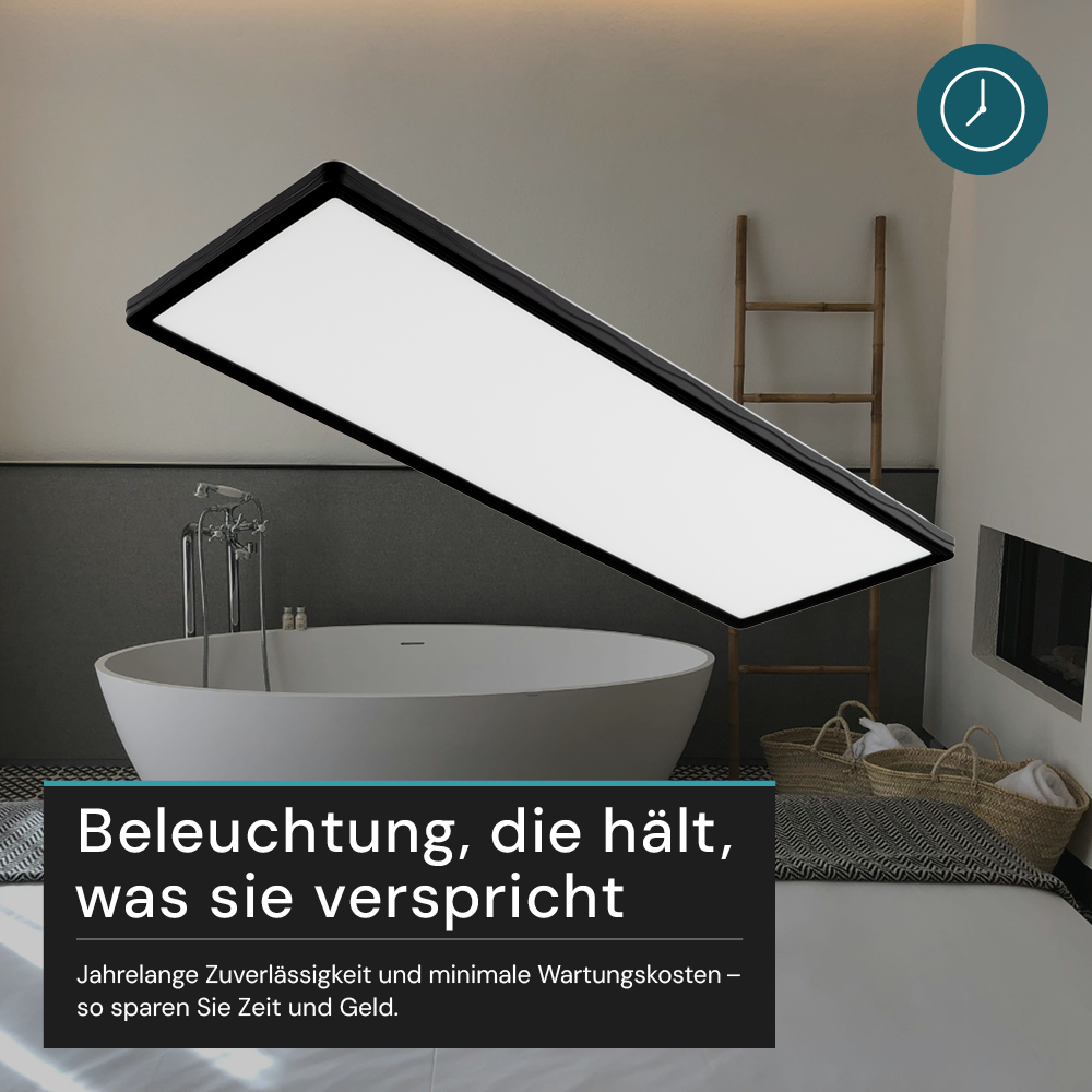 LED-Panel mit Fernbedienung, 58×20 cm, schwarz, 24 W, 2200 lm, IP44 Wassergeschützt, Helligkeit und Lichtfarbe einstellbar