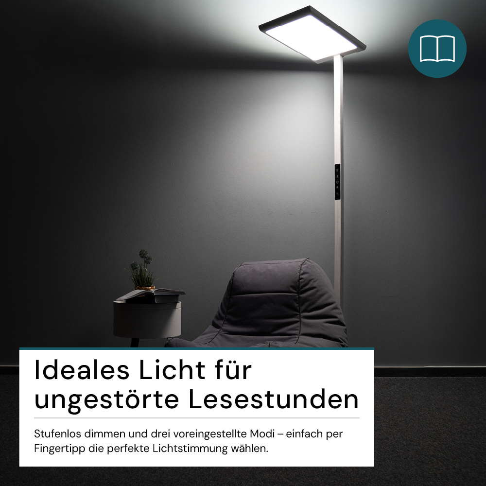 LED Büro-Stehleuchte, Up/Down, in Weiß, 100 W, 7000 lm, 4000 K (neutralweiß), UGR<16, CRI98, dimmbar, RG0, Bridgelux LED, Arbeitsplatzleuchte