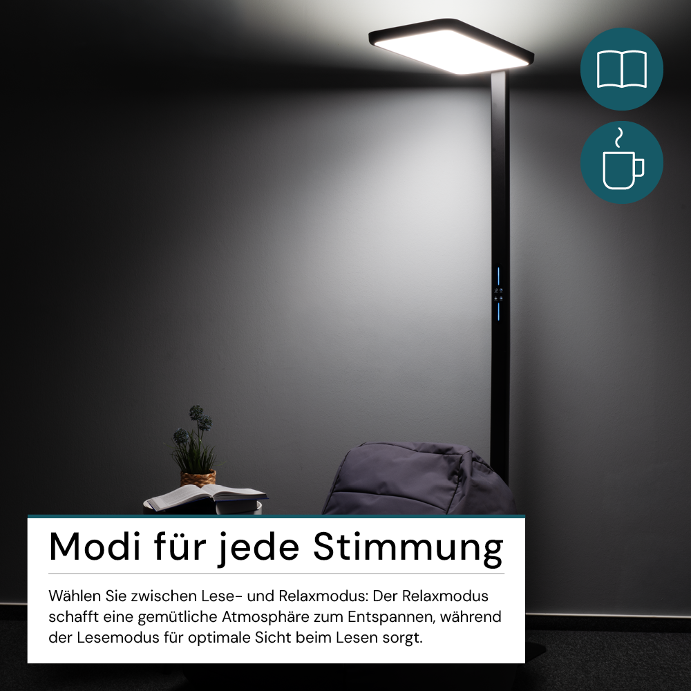 LED Büro-Stehleuchte, Up/Down, in Schwarz, 100 W, 7000 lm, 4000 K (neutralweiß), UGR<16, CRI98, dimmbar, RG0, Bridgelux LED