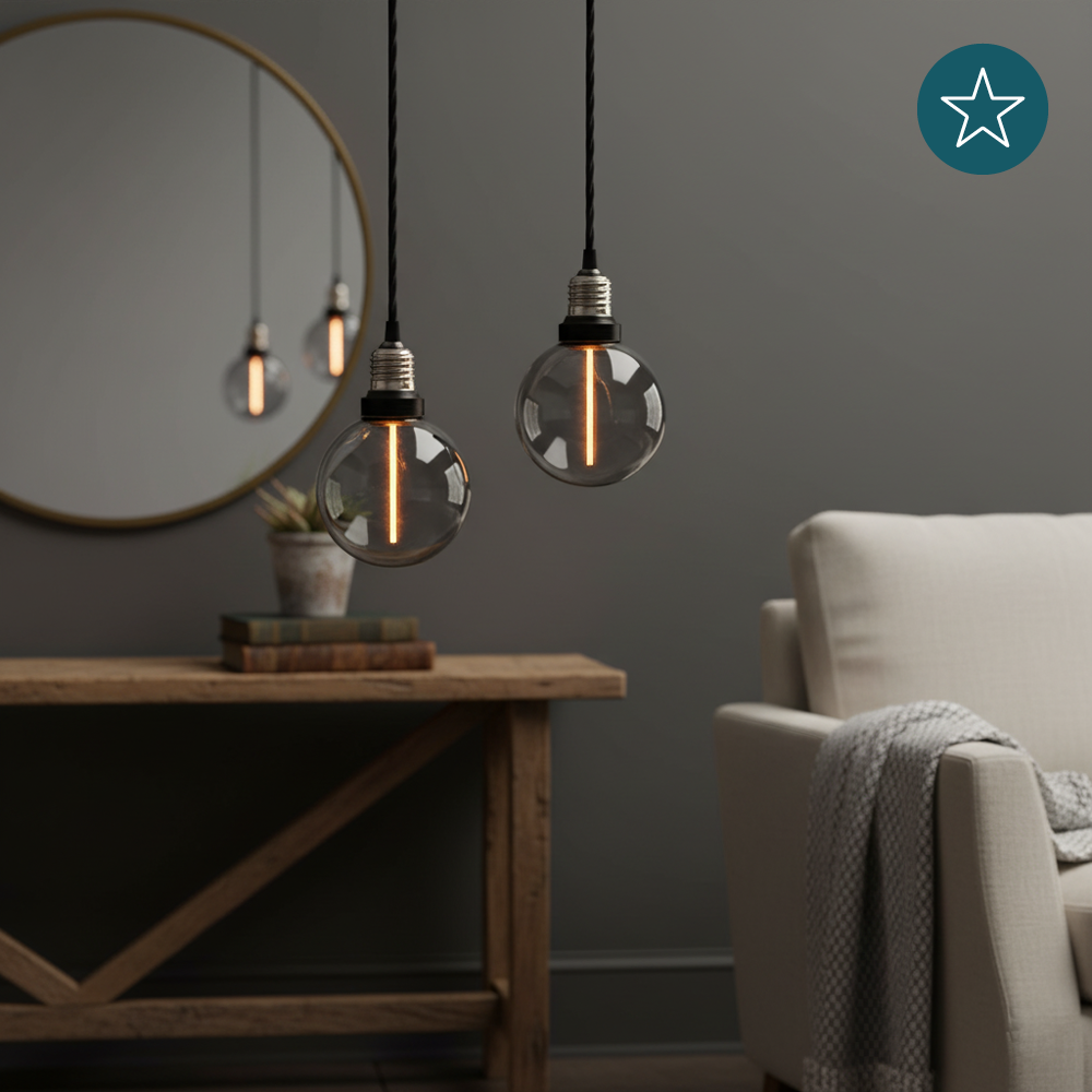 LED Filament Leuchtmittel, LINE, Smoke, Globe G80, E27, 2W, 40lm, 1800K, dimmbar