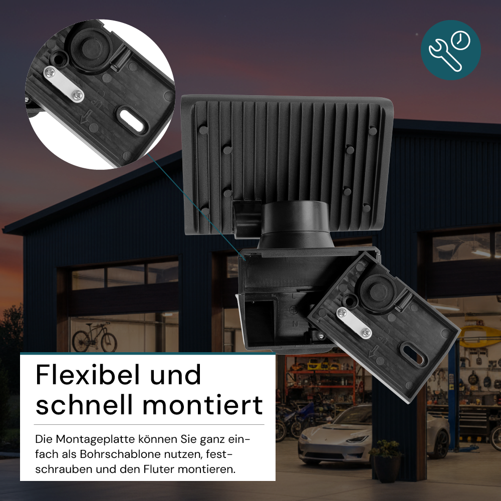 Schwenkbarer LED Fluter mit Bewegungsmelder, 20 W, 2100 lm, 4000 K (neutralweiß), IP54, flexibler Strahler, Aluminiumdruckguss, Wandleuchte