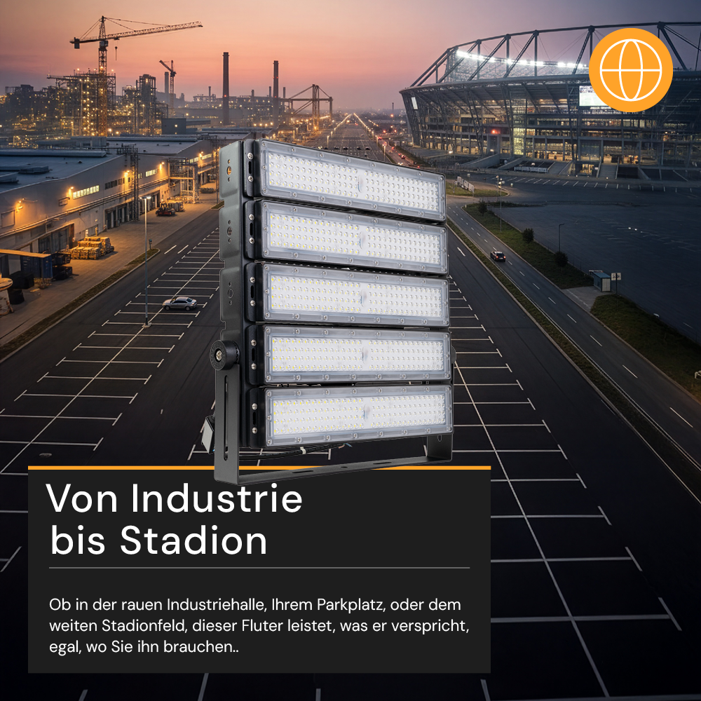 Profi Stadion Fluter, 500 W, 5000 K (neutralweiß), 65000 lm, IP66, Meanwell Driver, LUMILEDS LED