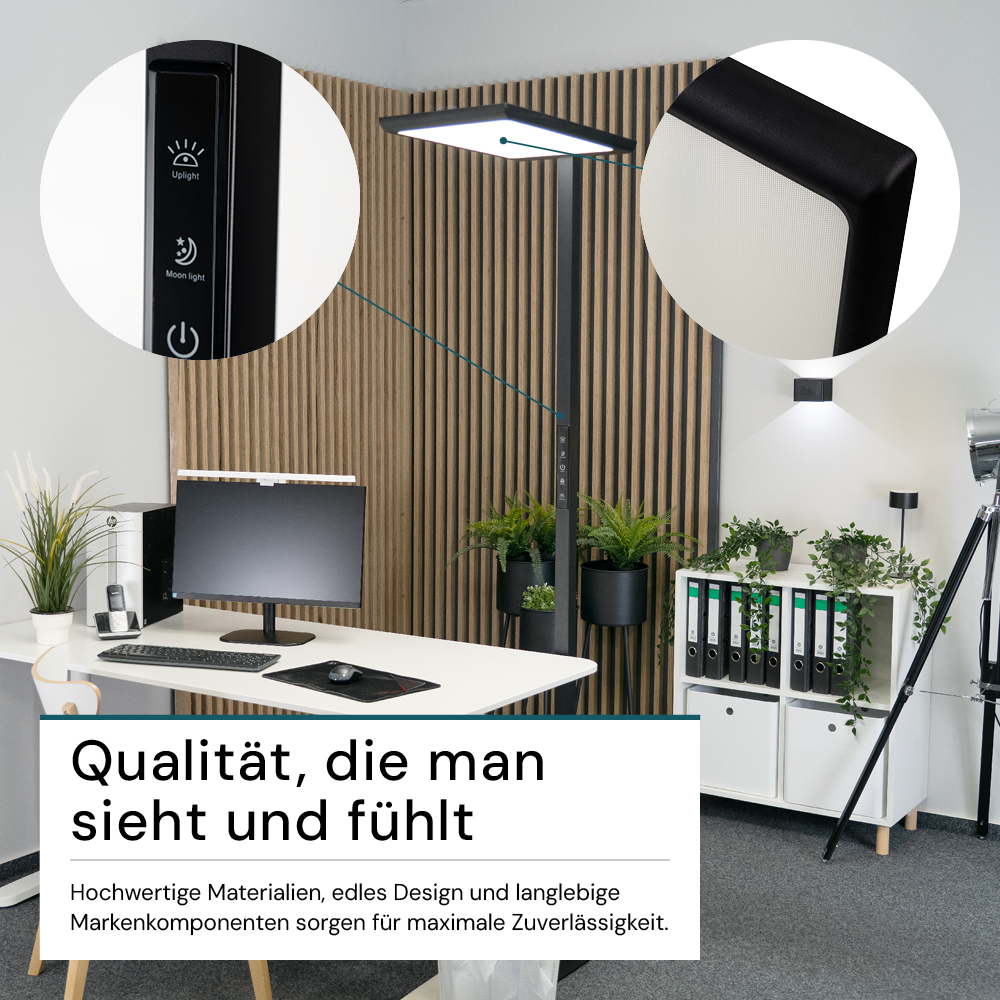 2er Pack LED Büro-Stehleuchte, Up/Down, schwarz, 100 W, 7000 lm, 4000 K (neutralweiß), UGR<16, CRI98, dimmbar, RG0, Bridgelux LED