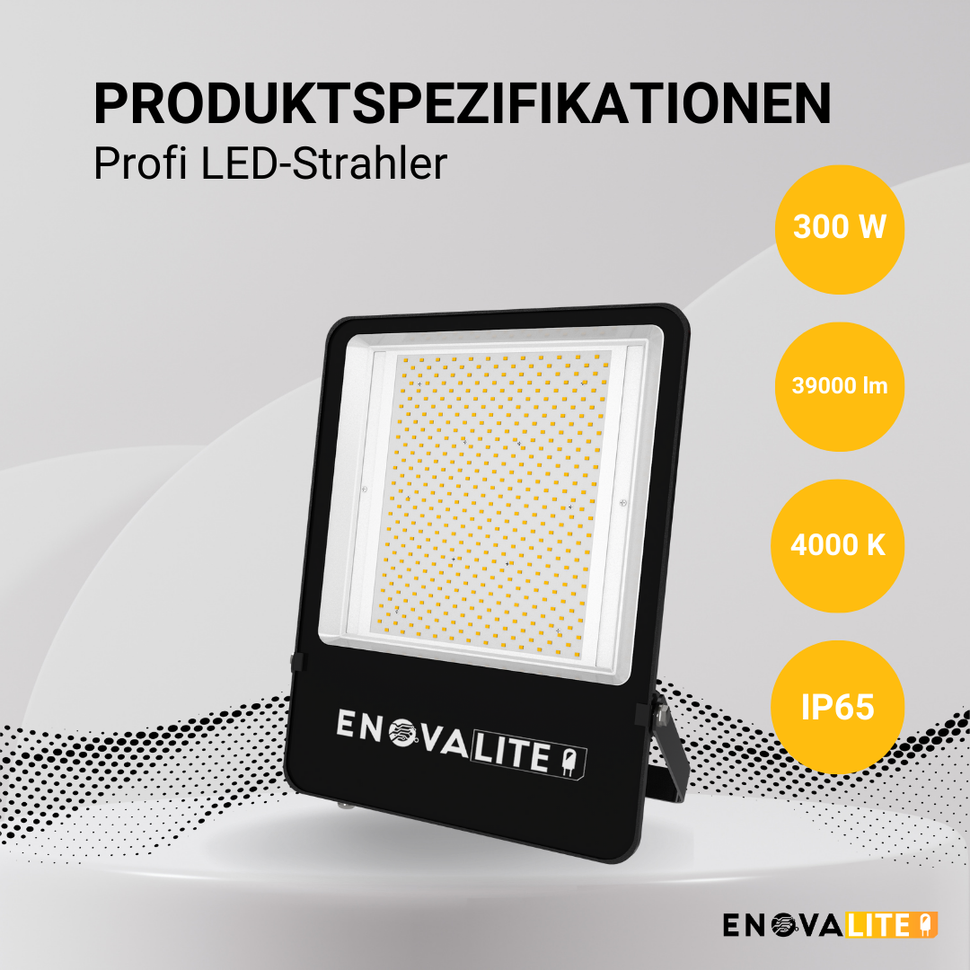 LED-Fluter, 300 W, 4000 K (neutralweiß), 39000 lm, schwarz, IP65, LUMILEDS LED.