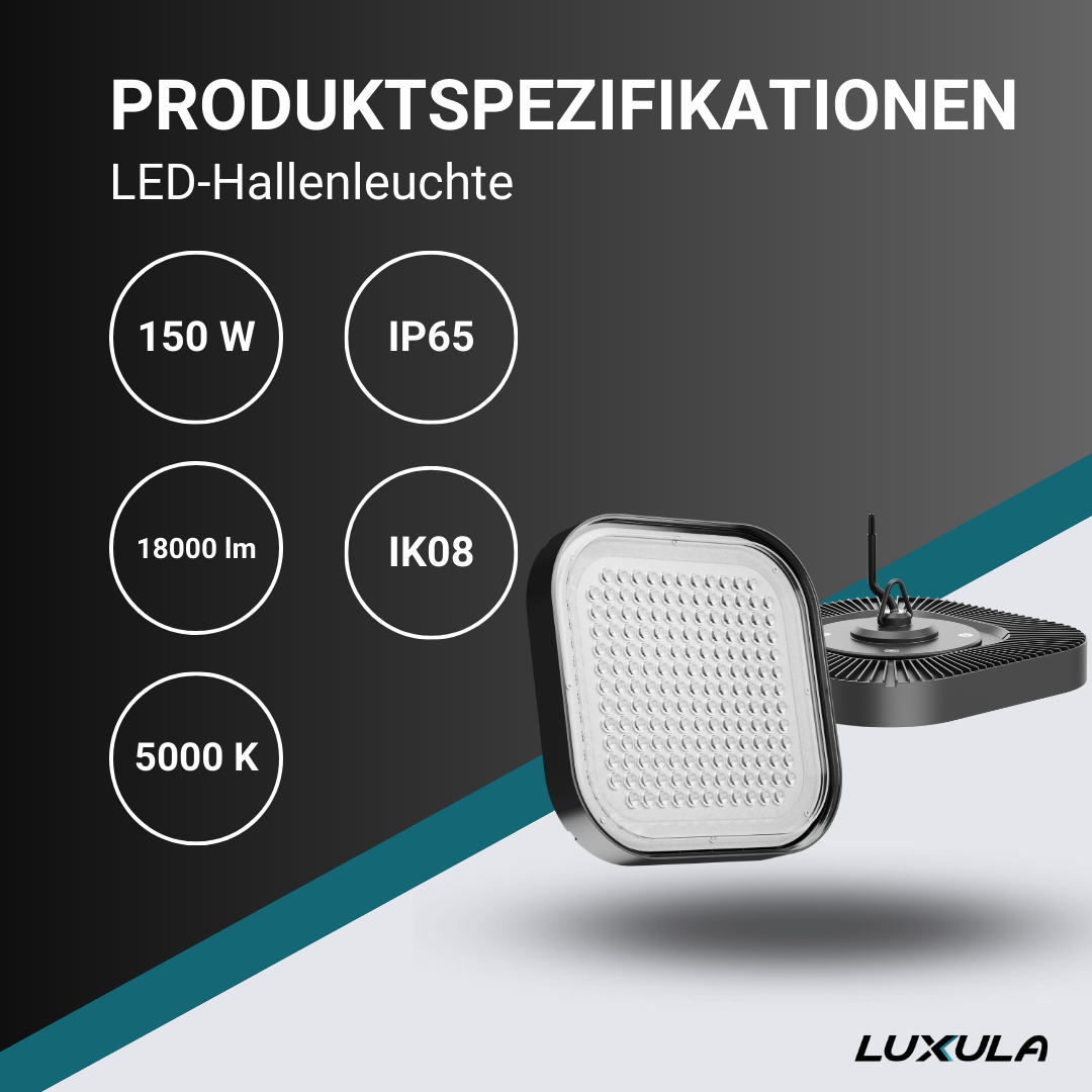 2er-Pack LED-HighBay, Hallenstrahler quadratisch, 150 W, 18000 lm, 5000 K (neutralweiß), IP65.