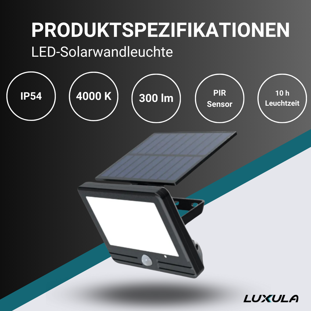 Solar Wandleuchte mit PIR-Sensor, 10 Stunden Leuchtdauer, 4000 K (neutralweiß), IP54-Wasserdicht, Außenleuchte.