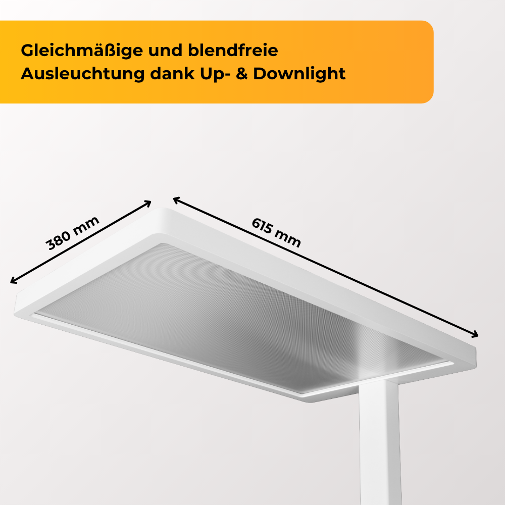 LED Büro-Stehleuchte Up&Down mit Sensor, 110W, 10.500lm, 4000K, UGR<16, CRI>98, dimmbar.