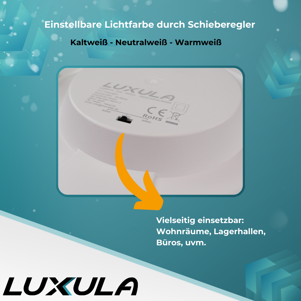 LED CCT Downlight, 24W, 2565 lm, ø240x32mm, 3000-4000-6000K einstellbar, mit Diffusor, rund.