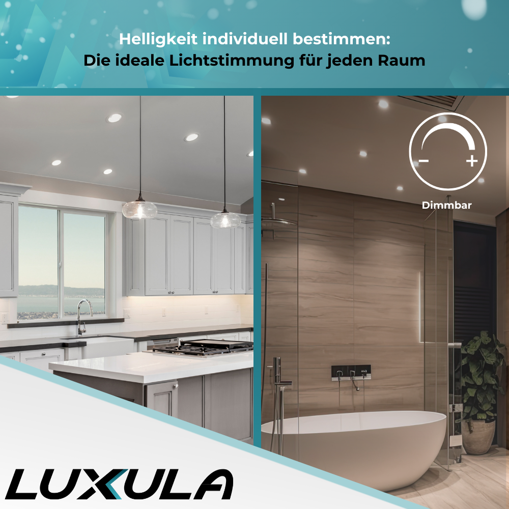 6er Set LED CCT Downlight, dimmbar, 24W, 2565 lm, ø240x32mm, 3000-4000-6000K einstellbar, mit Diffusor, IP44, rund.
