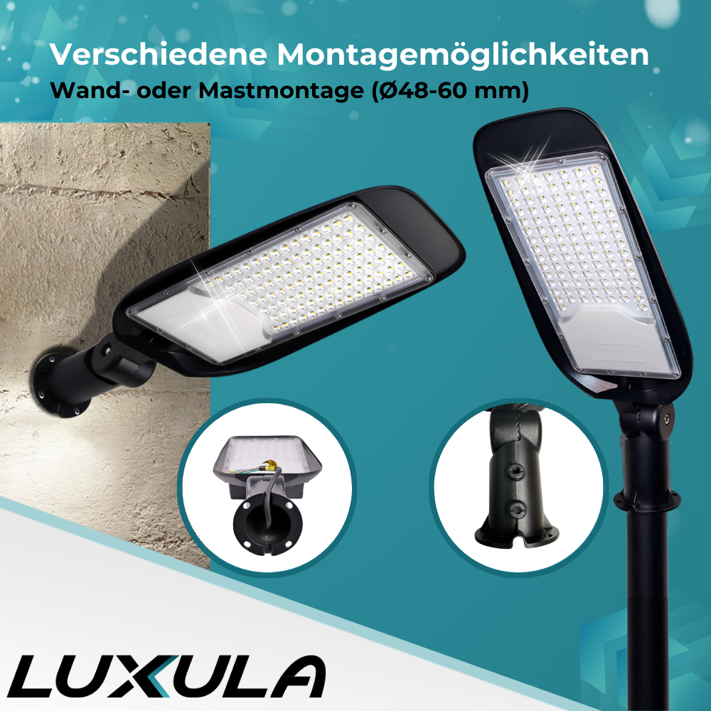2er Pack LED-Straßenleuchte, Wegeleuchte, 100 W, 11700 lm, 5000 K (neutralweiß), IP65, Ø48-60 mm.