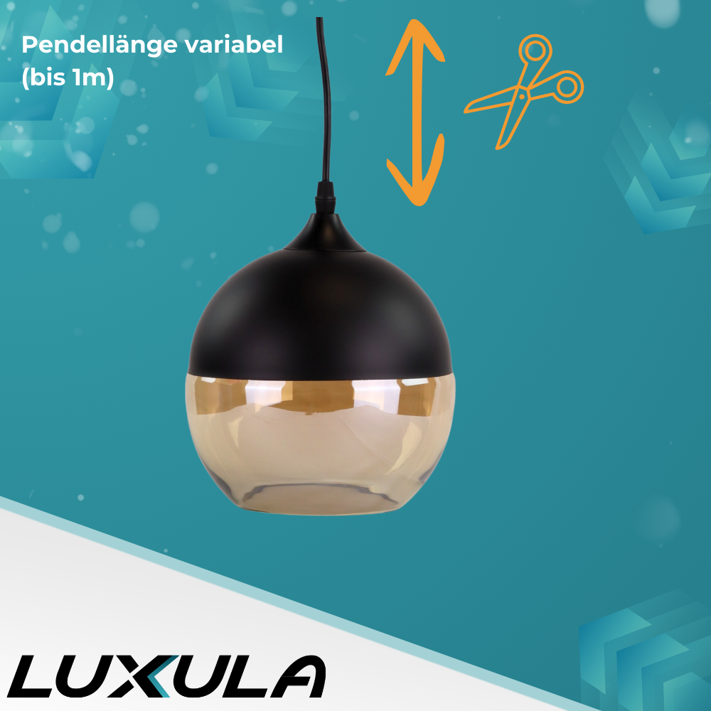 Elegante Pendelleuchte in schwarz, kugelförmig, aus Glas, E27-Fassung, IP20, Ø20 cm.