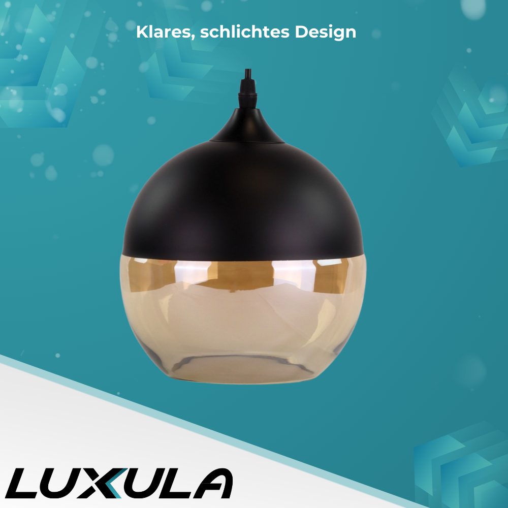 Elegante Pendelleuchte in schwarz, kugelförmig, aus Glas, E27-Fassung, IP20, Ø20 cm.