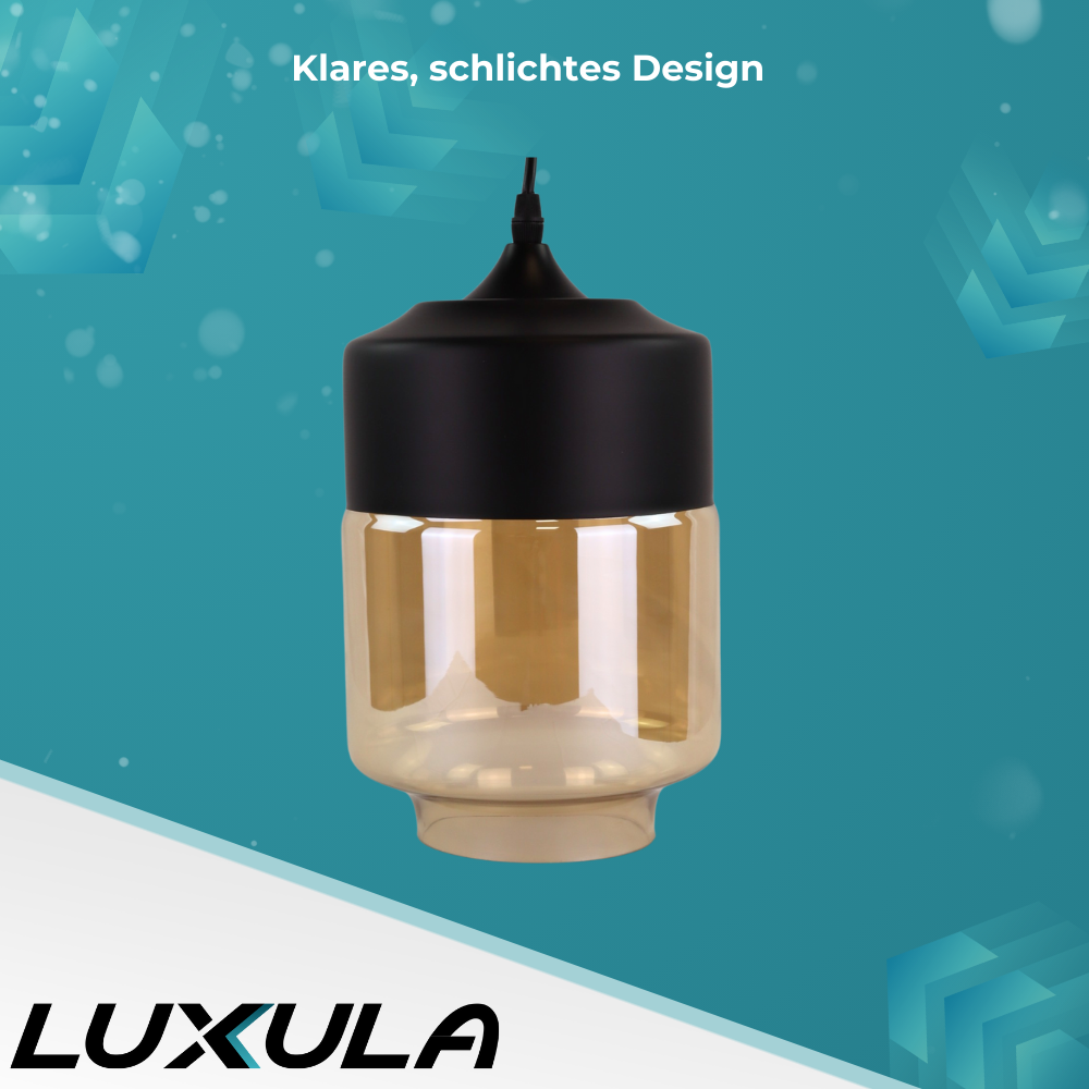 Elegante Pendelleuchte in schwarz, rundlich, aus Glas, E27-Fassung, IP20, Ø18 cm.