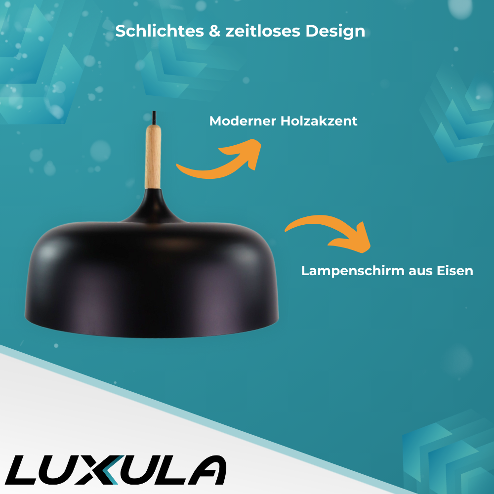 Moderne Pendelleuchte in schwarz, runde Form, aus Metall, E27-Fassung, IP20, Ø30 cm.