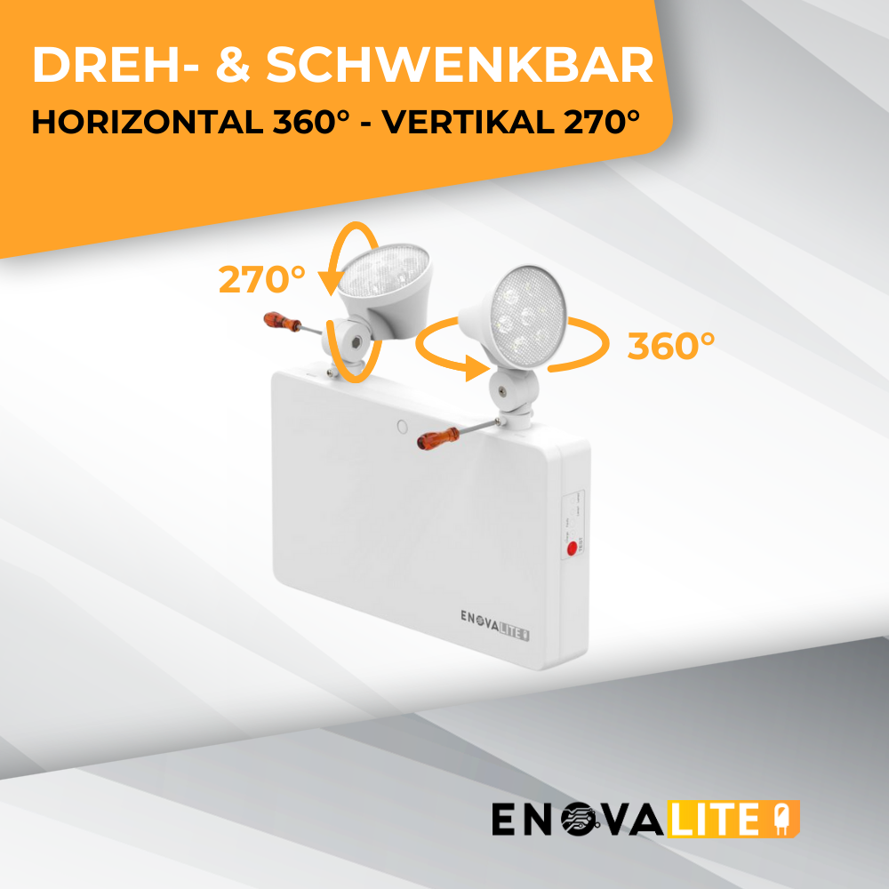 LED-Fluchtwegleuchte Twin-Spot 3W mit Fernbedienung, Notausgang mit Notstromeinheit, TEST-Funktion, Wandmontage.