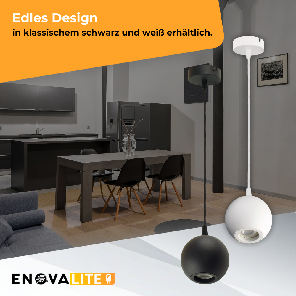 Pendelleuchte GLOBE, in Schwarz, aus Alu und Stahl, 1-flammig, GU10-Fassung, IP20, Ø10cm.
