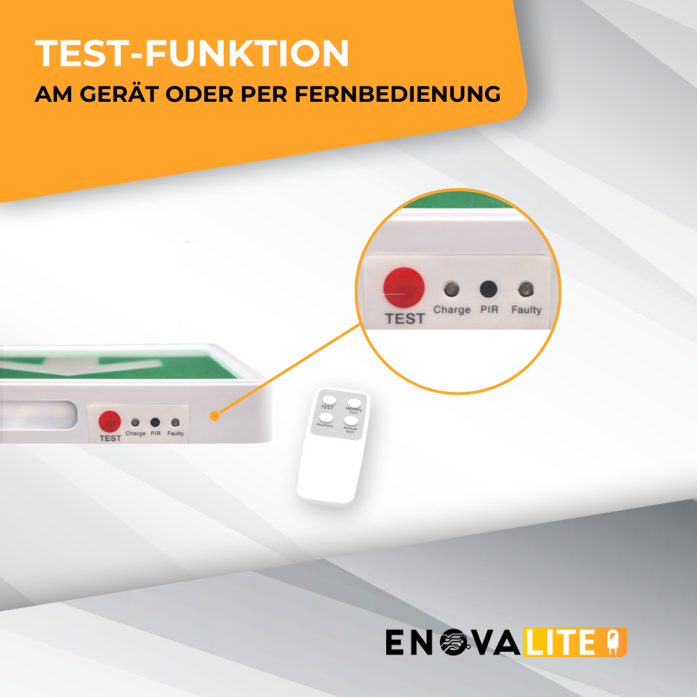 LED-Fluchtwegleuchte mit Fernbedienung, Notausgang mit Notstromeinheit, Anti Panik Licht, TEST-Funktion, Wandmontage.