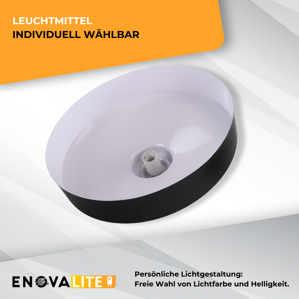 Elegante Pendelleuchte in Schwarz, runde Form, aus Stahl, E27-Fassung, IP20, Ø40 cm.
