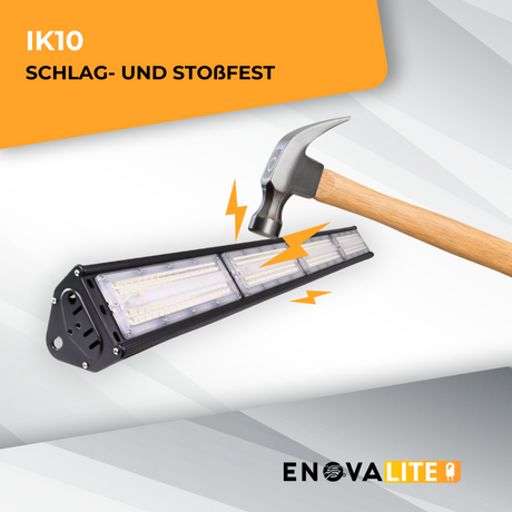 LED-Hallenleuchte, linear, 200 W, 24000 lm, 5000 K (neutralweiß), IP65, ENEC-Zertifizierung, schwarz.