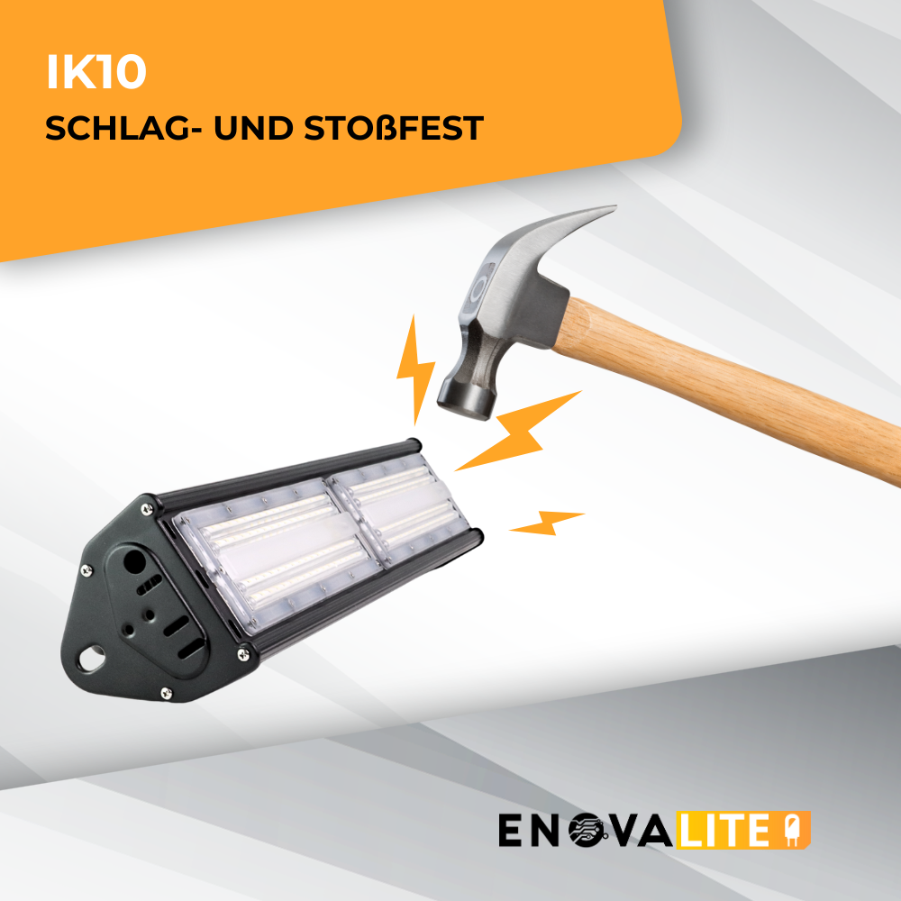 LED-Hallenleuchte, linear, 100 W, 12000 lm, 5000 K (neutralweiß), IP65, ENEC-Zertifizierung, schwarz.