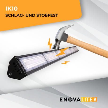 LED-Hallenleuchte, linear, 300 W, 36000 lm, 5000 K (neutralweiß), IP65, ENEC-Zertifizierung, schwarz.