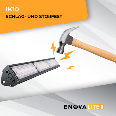 LED-Hallenleuchte, linear, 150 W, 18000 lm, 5000 K (neutralweiß), IP65, ENEC-Zertifizierung, schwarz.