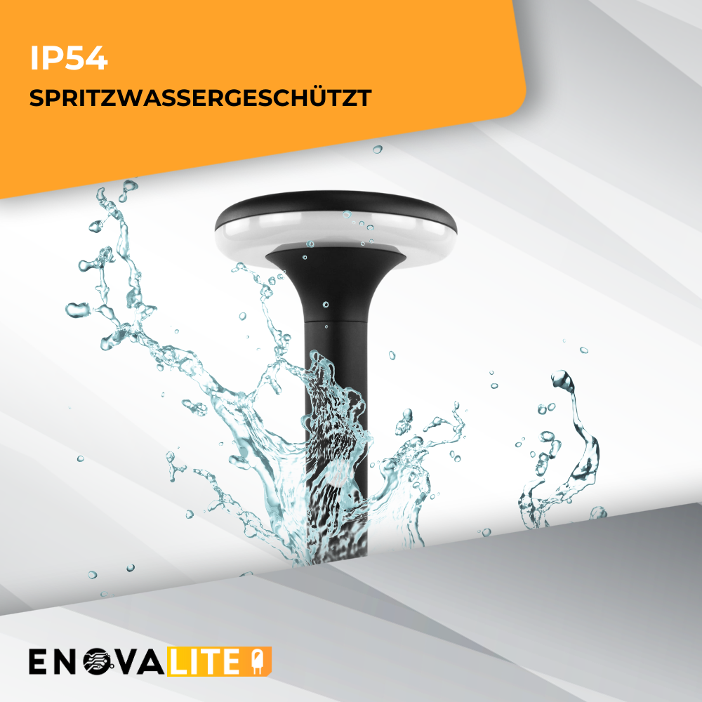 Solar Wegeleuchte mit PIR Sensor, rund, 3000 K (warmweiß), 12 Stunden Leuchtzeit, 3 Lichtmodi, IP54-Wasserdicht, aus Aluminium.
