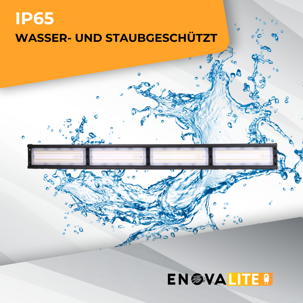 LED-Hallenleuchte, linear, 200 W, 24000 lm, 5000 K (neutralweiß), IP65, ENEC-Zertifizierung, schwarz.