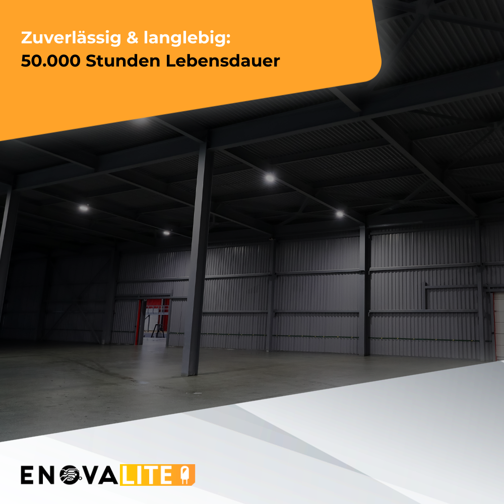 LED-HighBay, UFO, 150 W, 5000 K (neutralweiß), 25500 lm, IP65, LIFUD Netzteil, dimmbar, hohe Energieeffizienz.